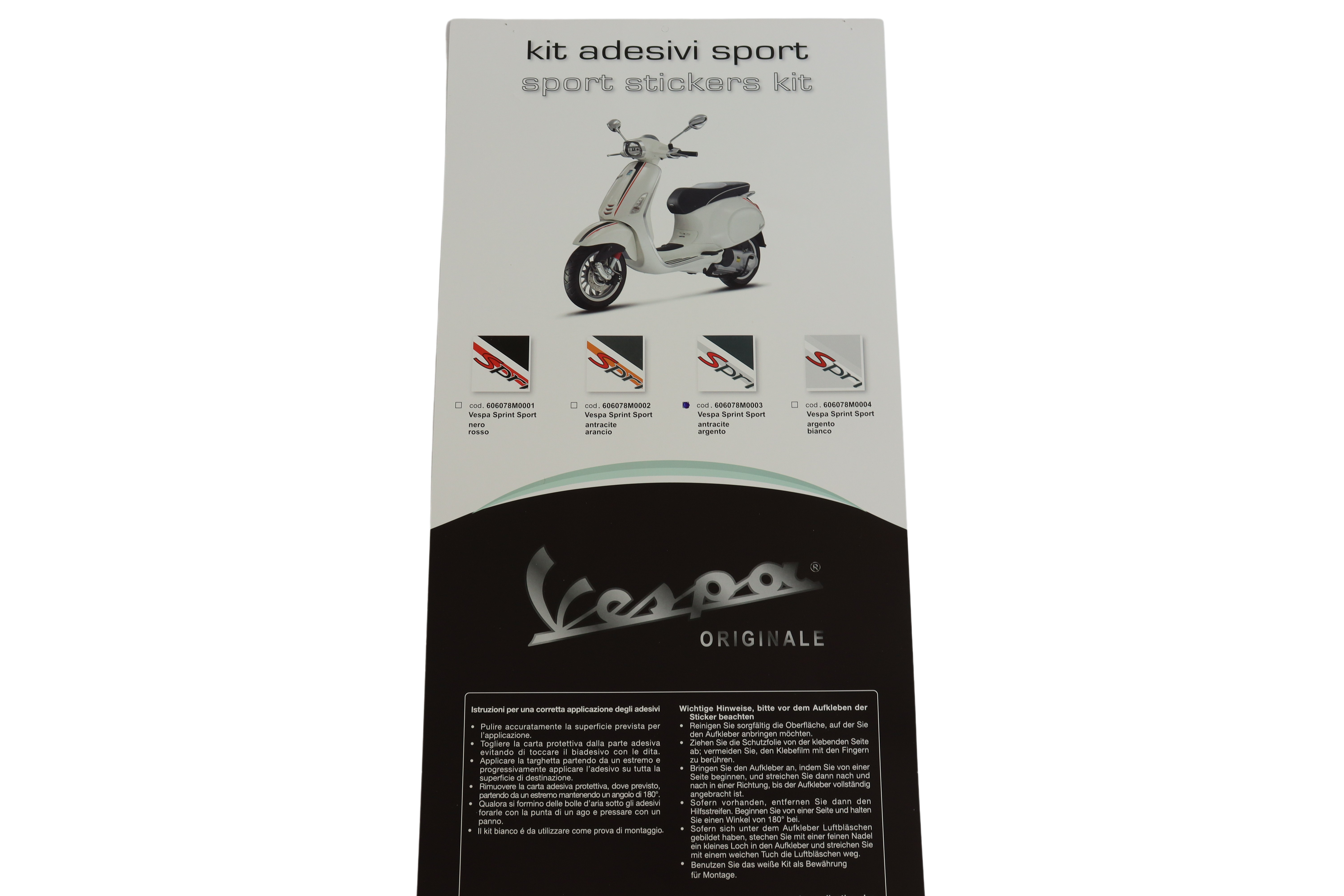 Aufkleber Dekorsatz Schriftzug Vespa SPRINT "SPORT" 50-150ccm 2/4T anthrazit/​silber
