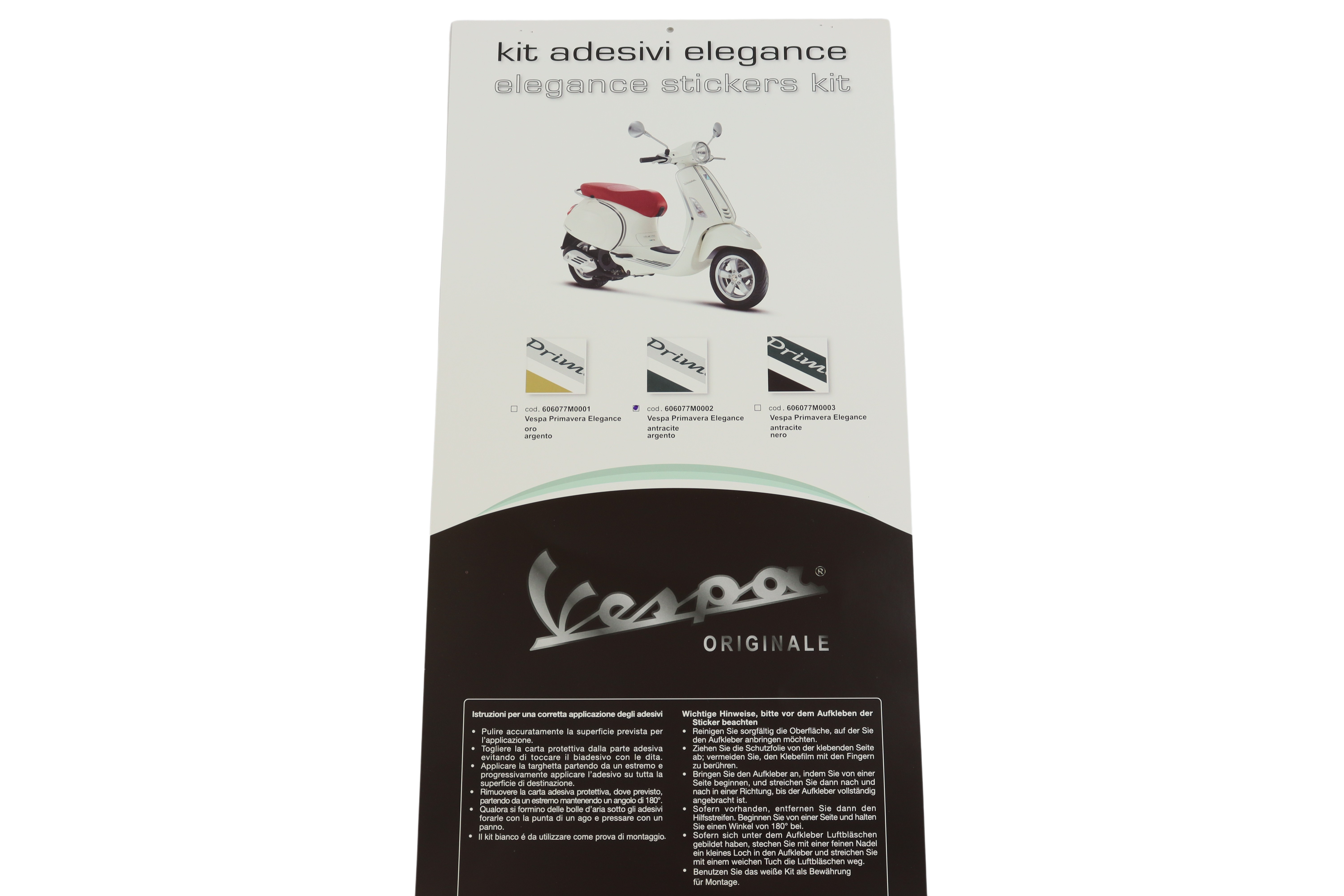 Aufkleber Dekorset Schriftzug "Elegance" Vespa PRIMAVERA 50-150ccm silber/​anthrazit